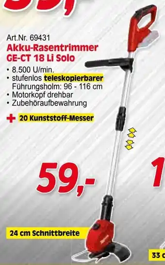 Zgonc Akku-Rasentrimmer GE-CT 18 Li Solo Angebot