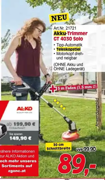 Zgonc Akku-Trimmer GT 4030 Solo Angebot