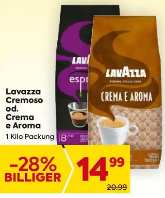 Billa Lavazza Cremoso od. Crema e Aroma 1 Kilo Angebot