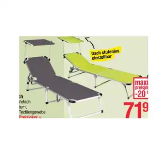 Maximarkt Simpex Basic Alu-Dreibeinliege mit Dach 193 x 59 x 30 cm maxi.preisjoker Maximarkt 1 Stück Angebot