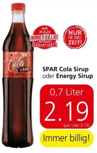 Spar SPAR Cola Sirup oder Energy Sirup 0.7 Liter Angebot