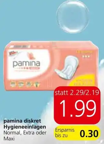 Spar pamina diskret Hygieneeinlagen Normal, Extra oder Maxi Angebot