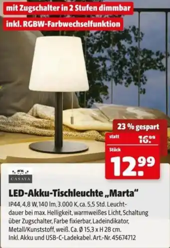 Hagebau LED-Akku-Tischleuchte Marta Angebot