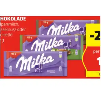 Hofer Milka Schokolade Aplenmilch, Haselnuss oder Noisette HOFER 150 Gramm 1 Tafel Angebot