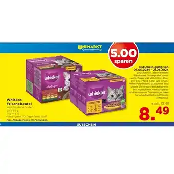 Unimarkt Whiskas Frischebeutel verschiedene Sorten je 8.49€ Unimarkt Angebot