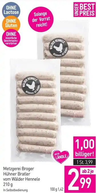 Sutterlüty Metzgerei Broger Hühner Bratler vom Wälder Hennele 210 g Angebot