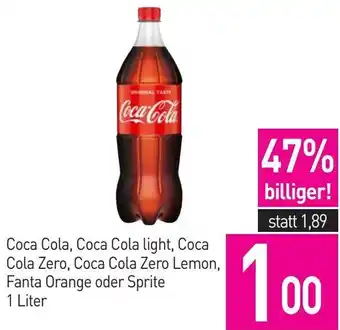 Sutterlüty Coca Cola, Coca Cola light, Coca Cola Zero, Coca Cola Zero Lemon, Fanta Orange oder Sprite 1 Liter Angebot