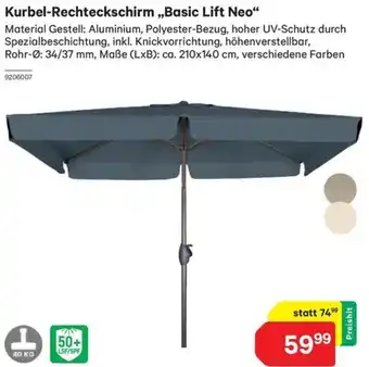 Lagerhaus Kurbel-Rechteckschirm Basic Lift Neo Angebot