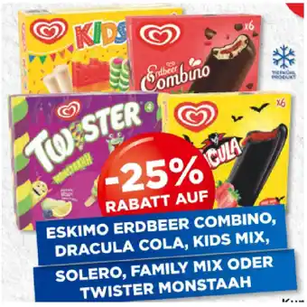 Unimarkt 25% RABATT AUF ESKIMO ERDBEER COMBINO, DRACULA COLA, KIDS MIX, SOLERO, FAMILY MIX ODER TWISTER MONSTAAH Unimarkt Angebot