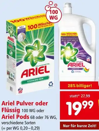 Interspar Ariel Pulver oder Flüssig 100 WG oder Ariel Pods Angebot