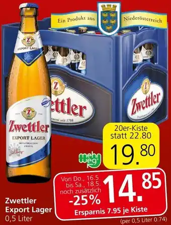 Spar Zwettler Export Lager 0,5 Liter Angebot