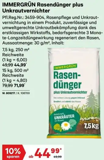 Lagerhaus IMMERGRÜN Rasendünger plus Unkrautvernichter Angebot