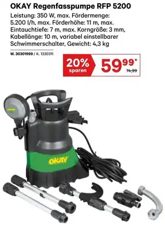 Lagerhaus OKAY Regenfasspumpe RFP 5200 Angebot