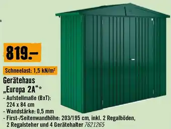 Hornbach Gerätehaus Europa 2A Angebot