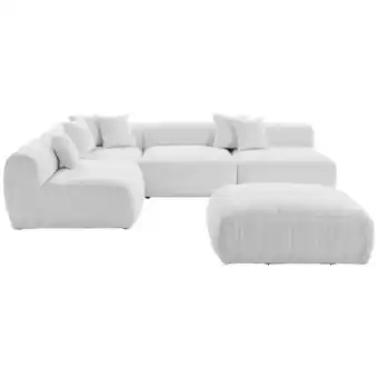 XXXLutz Ecksofa inkl. Hocker in Flachgewebe, Teddystoff Weiß Angebot