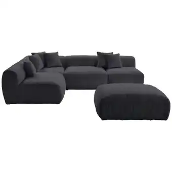 XXXLutz Ecksofa inkl. Hocker in Flachgewebe, Teddystoff Dunkelgrau Angebot