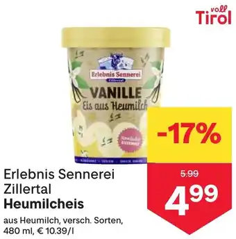 MPreis Erlebnis Sennerei Zillertal Heumilcheis 480ml Angebot