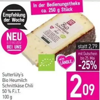 Sutterlüty Sutterlüty's Bio Heumilch Schnittkäse Chili 100g Angebot