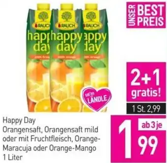 Sutterlüty Happy Day Orangensaft, Orangensaft mild oder mit Fruchtfleisch, Orange- Maracuja oder Orange-Mango 1 Liter Angebot