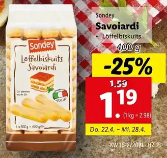 Lidl Sondey Savoiardi 400g Angebot