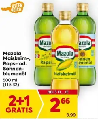 Billa Mazola Maiskeim-, Raps- od. Sonnen- blumenöl 500ml Angebot