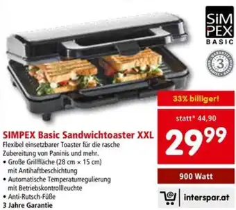 Interspar SIMPEX Basic Sandwich toaster XXL Angebot