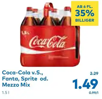 T&G Coca-Cola v.S., Fanta, Sprite od. Mezzo Mix 1.5L Angebot