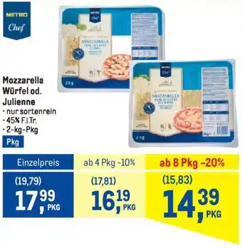 Metro Mozzarella Würfel od. Julienne 2kg Angebot