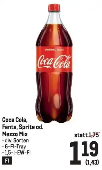 Metro Coca-Cola Fanta, Sprite od. Mezzo Mix 1.5L Angebot