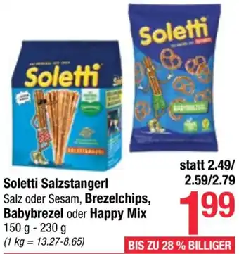 Maximarkt Soletti Salzstangerl Salz oder Sesam, Brezelchips, Babybrezel oder Happy Mix 150g - 230g Angebot
