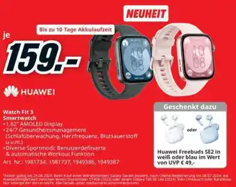 Media Markt HUAWEI Watch Fit 3 Smartwatch Angebot