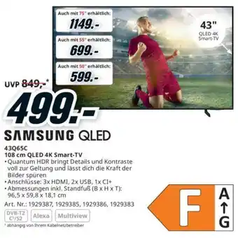 Media Markt SAMSUNG QLED 108 cm QLED 4K Smart-TV Angebot