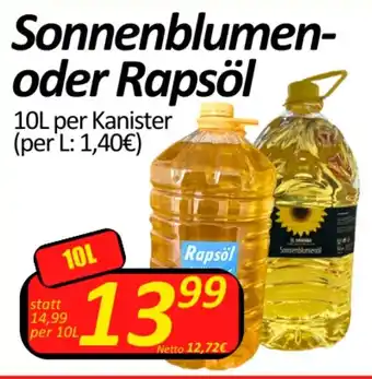 Wurstico Sonnenblumen- oder Rapsöl 10L Angebot