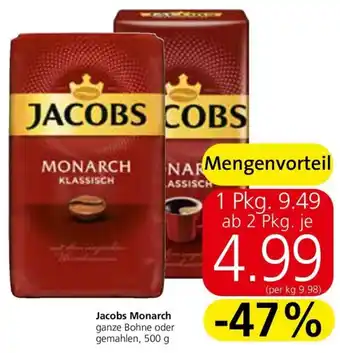 Spar Jacobs Monarch ganze Bohne oder gemahlen, 500 g Angebot