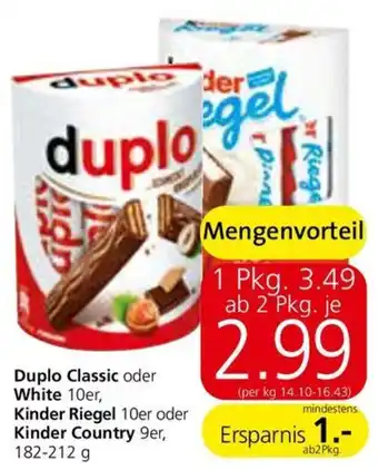 Spar Duplo Classic oder White, Kinder Riegel oder Kinder Country 182-212g Angebot