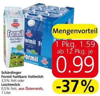 Spar Schärdinger Formil haltbare Vollmilch oder Leichtmilch 1 Liter Angebot