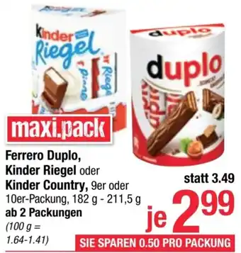 Maximarkt Ferrero Duplo, Kinder Riegel oder Kinder Country Angebot