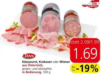Spar Käsewurst, Krakauer oder Wiener 100g Angebot