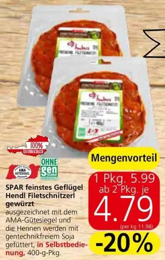 Spar SPAR feinstes Geflügel Hendl Filetschnitzerl gewürzt Angebot