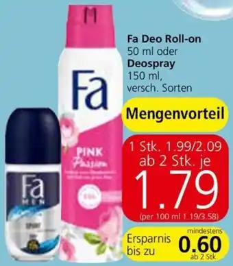 Spar Fa Deo Roll-on 50 ml oder Deospray 150 ml Angebot