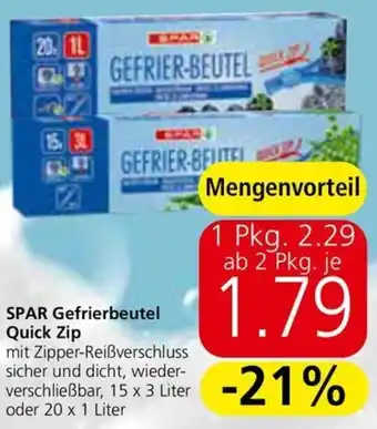 Spar SPAR Gefrierbeutel Quick Zip 20 x 1 Liter Angebot