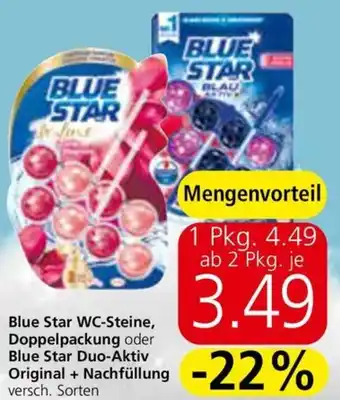 Spar Blue Star WC-Steine, Doppelpackung oder Blue Star Duo-Aktiv Original + Nachfüllung Angebot