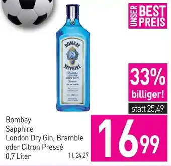 Sutterlüty Bombay Sapphire London Dry Gin, Bramble oder Citron Pressé 0,7 Liter Angebot