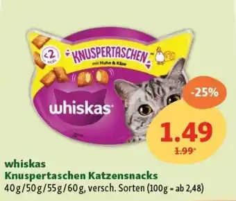 Fressnapf whiskas Knuspertaschen Katzensnacks 40g/50g/55g/60g Angebot