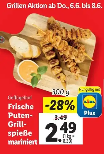 Lidl Frische Puten- Grillspieße mariniert 300g Angebot