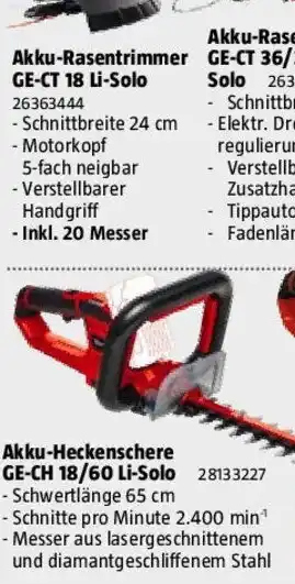 Bauhaus Einhell Power X-Change 18V Akku-Heckenschere GE-CH 18/60 Li-Solo Angebot