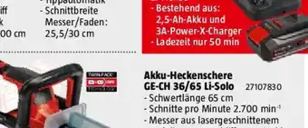 Bauhaus Einhell Power X-Change 18V Akku-Heckenschere GE-CH 36/65 Li-Solo Angebot