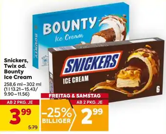 Billa Snickers, Twix od. Bounty Ice Cream 258.6ml-302ml Angebot
