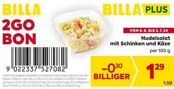 Billa Nudelsalat mit Schinken und Käse per 100 g Angebot