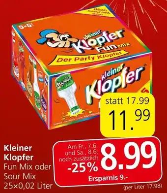 Spar Kleiner Klopfer Fun Mix oder Sour Mix 25x0,02 Liter Angebot